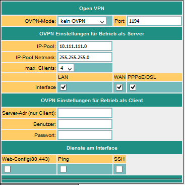 Configuration view of the OpenVPN of the TeleR2.